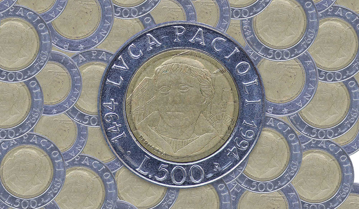 500 Lire coin Luca Pacioli